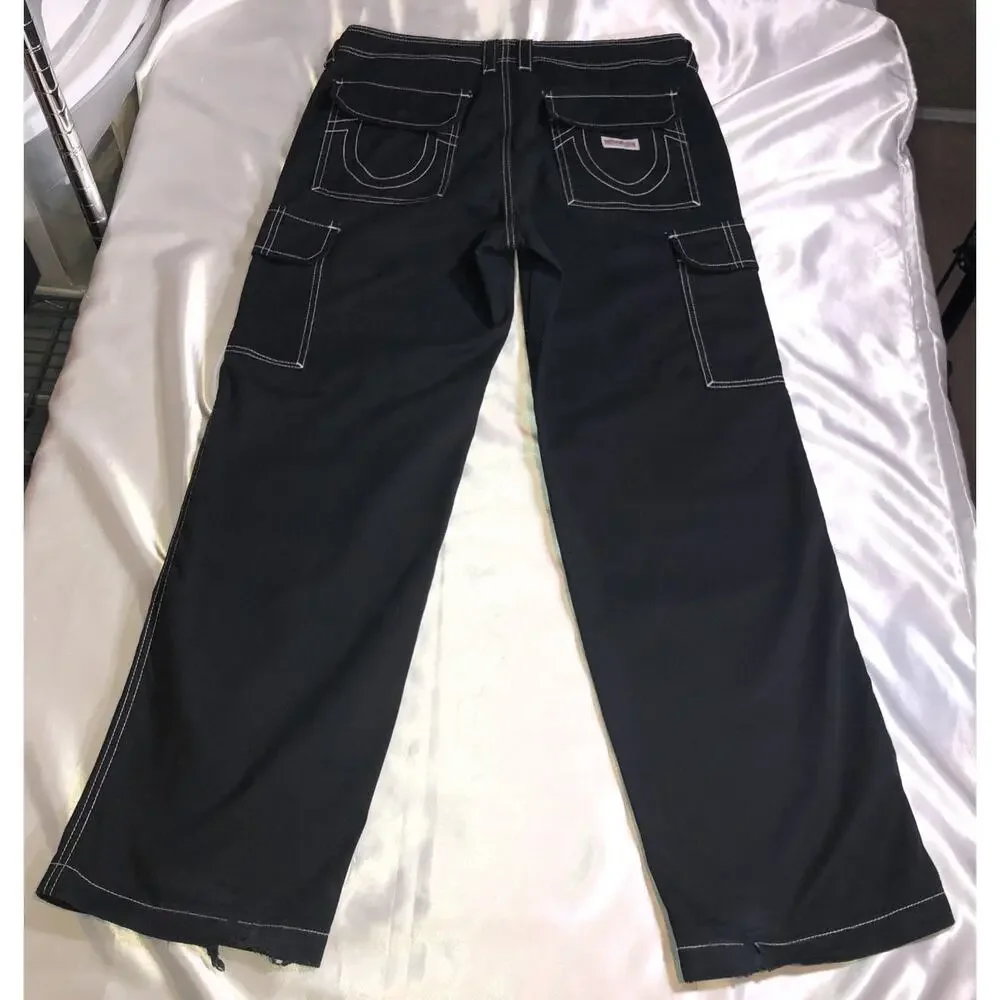 True Religion Brand Jeans Straight Leg Cargo Streetwear Pants Black Size 30